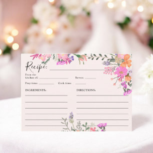 Romantic pastel wild flowers spring bridal recipe invitation