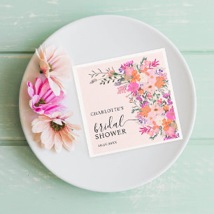 Romantic pastel wild flowers spring bridal shower napkin