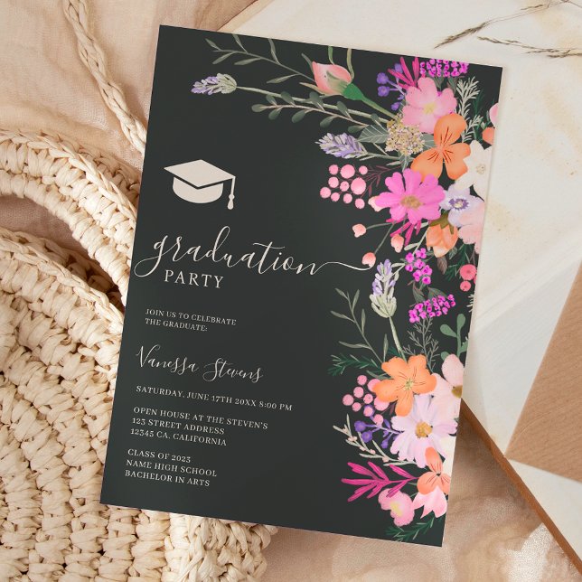 Romantic pastel wild flowers spring graduation invitation (Creator Uploaded)