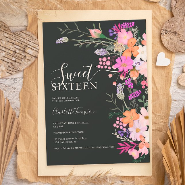 Romantic pastel wild flowers spring sweet 16  invitation (Creator Uploaded)