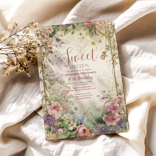 Romantic Pastel Wildflowers Sweet 16 Invitation