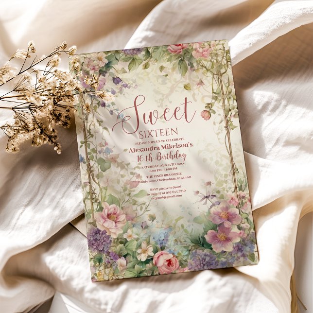 Romantic Pastel Wildflowers Sweet 16 Invitation (Creator Uploaded)