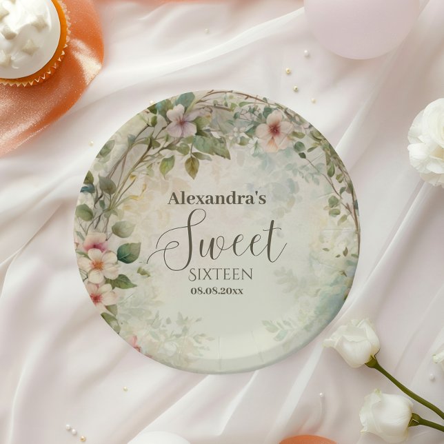 Romantic Pastel Wildflowers Sweet 16 Paper Plate (Creator Uploaded)