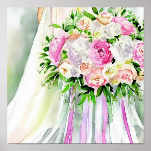 Romantic Pastels, Bridal Cascading Bouquet 2, Poster