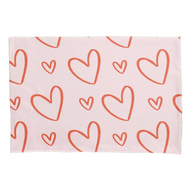 Romantic pattern - love red hearts pink background pillowcase (Front)