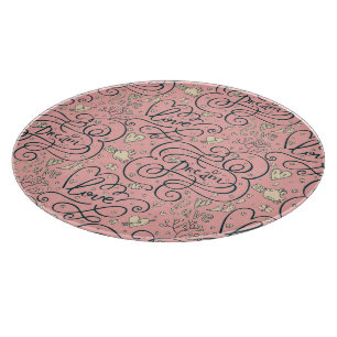 Romantic Pattern with Hearts and Birds Cutting Board