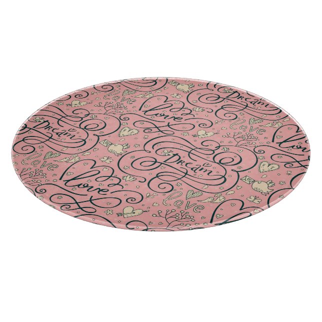 Romantic Pattern with Hearts and Birds Cutting Board (Corner)