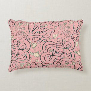 Romantic Pattern with Hearts and Birds Decorative Cushion