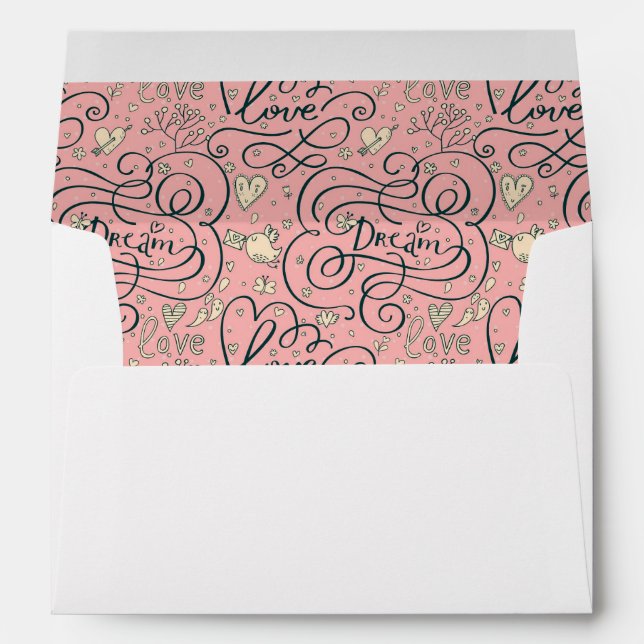 Romantic Pattern with Hearts and Birds Envelopes (Back (Bottom))