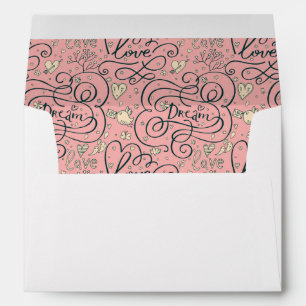 Romantic Pattern with Hearts and Birds Envelopes