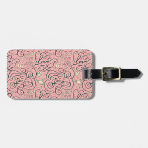 Romantic Pattern with Hearts and Birds Luggage Tag