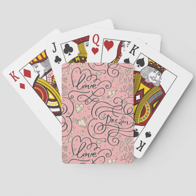 Romantic Pattern with Hearts and Birds Playing Cards (Back)