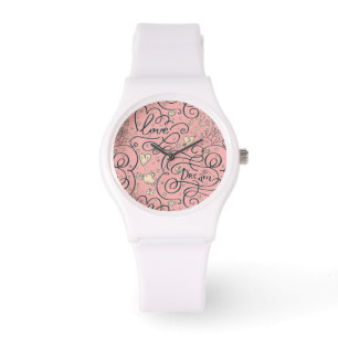 Romantic Pattern with Hearts and Birds Watch