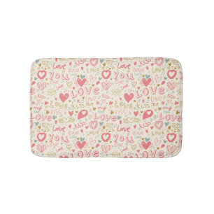 Romantic Pattern with Hearts and Lips Bath Mat