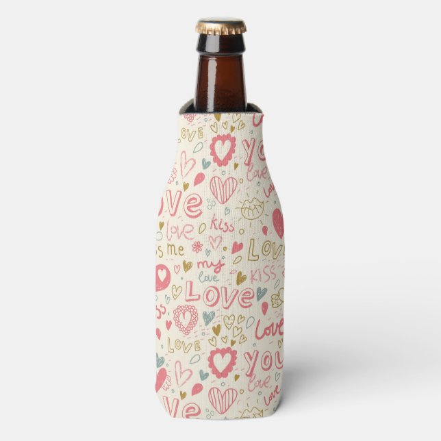 Romantic Pattern with Hearts and Lips Bottle Cooler (Bottle Front)