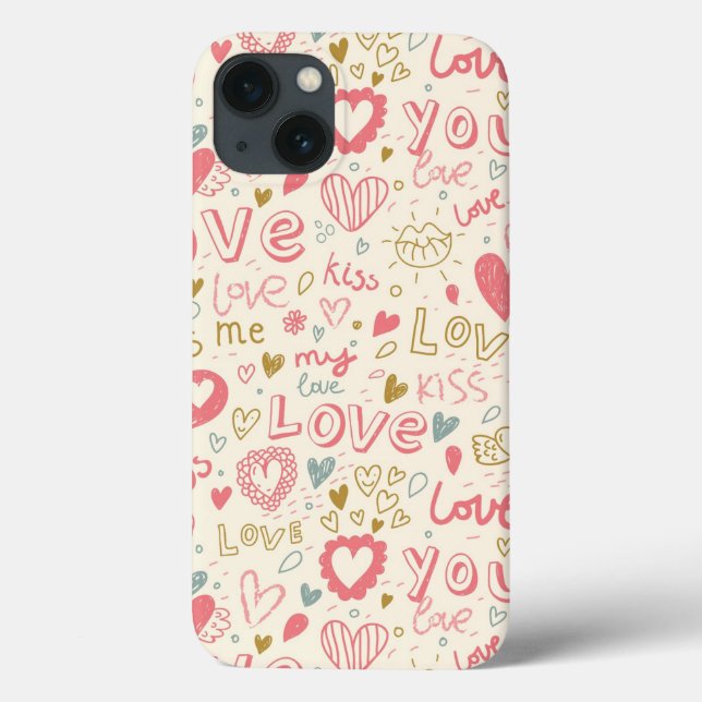 Romantic Pattern with Hearts and Lips Case-Mate iPhone Case (Back)