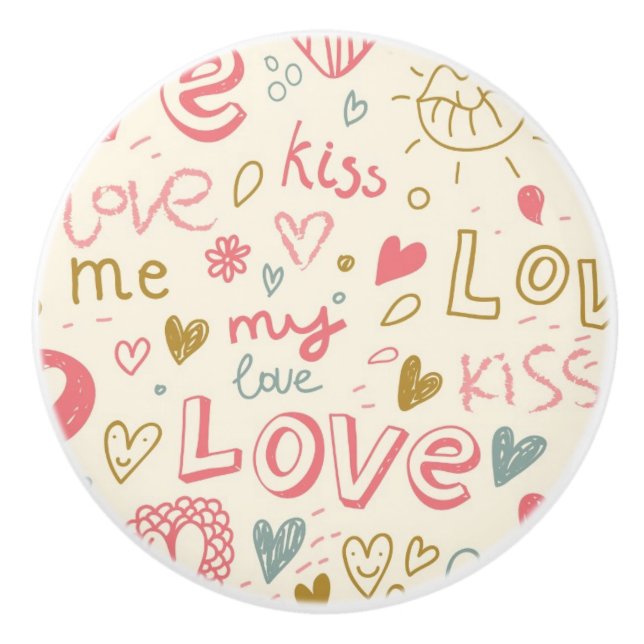 Romantic Pattern with Hearts and Lips Ceramic Knob (Front)