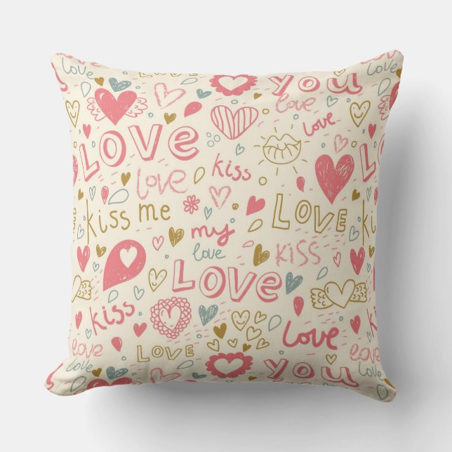 Romantic Pattern with Hearts and Lips Cushion (Front)