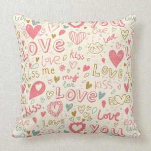 Romantic Pattern with Hearts and Lips Cushion