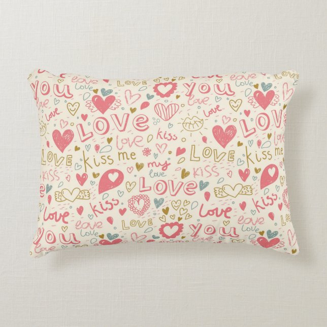 Romantic Pattern with Hearts and Lips Decorative Cushion (Front)