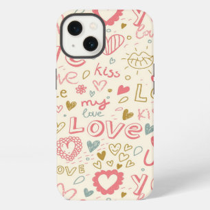 Romantic Pattern with Hearts and Lips iPhone 13 Case