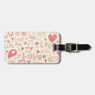 Romantic Pattern with Hearts and Lips Luggage Tag