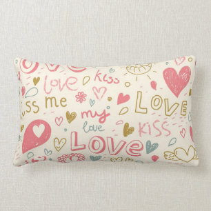Romantic Pattern with Hearts and Lips Lumbar Cushion