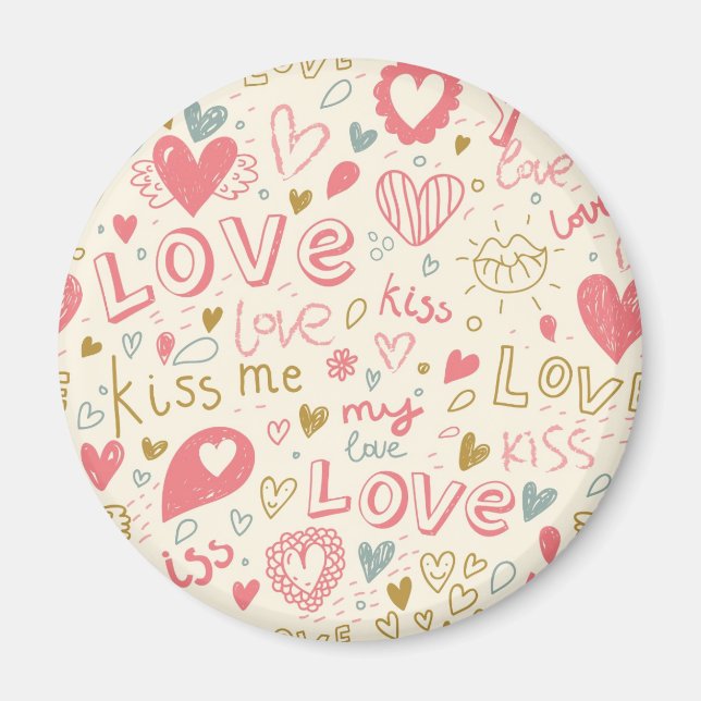 Romantic Pattern with Hearts and Lips Magnet (Front)