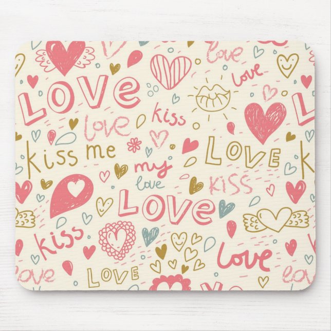 Romantic Pattern with Hearts and Lips Mouse Pad (Front)
