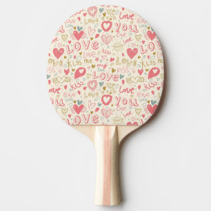 Romantic Pattern with Hearts and Lips Ping Pong Paddle