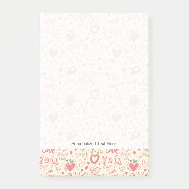 Romantic Pattern with Hearts and Lips Post-it Notes (Front)