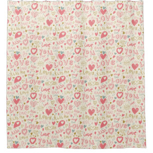 Romantic Pattern with Hearts and Lips Shower Curtain