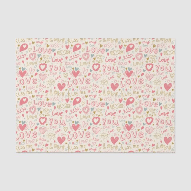 Romantic Pattern with Hearts and Lips Tissue Paper (Front)