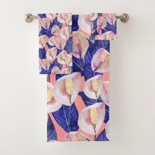 Romantic Peace Lily Pattern Bath Towel Set