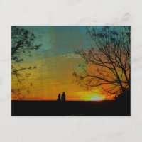 romantic peaceful sunset couple painting