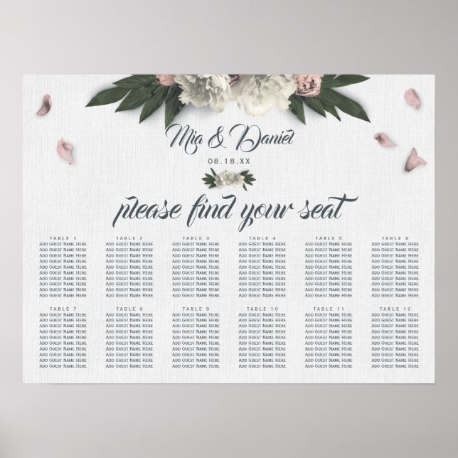 Romantic Peach and White Floral Peonies Poster (Front)
