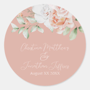 Romantic Peach and White Flowers Classic Round Sticker