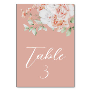 Romantic Peach and White Flowers Wedding Table Number