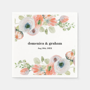 Romantic Peach Coral Floral Wedding Napkin