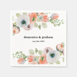 Romantic Peach Coral Floral Wedding  Napkin