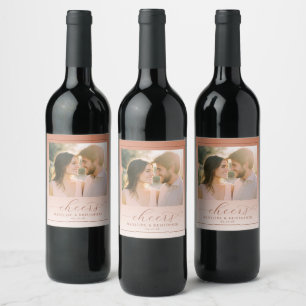 Romantic Peach Elegant Photo Wine Label