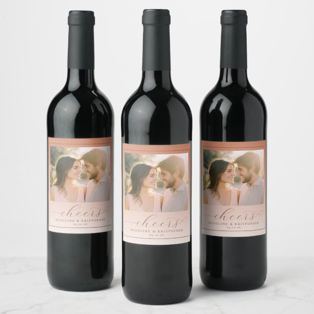 Romantic Peach Elegant Photo Wine Label (Bottles)