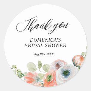 Romantic Peach Floral Bridal Shower Classic Round Sticker