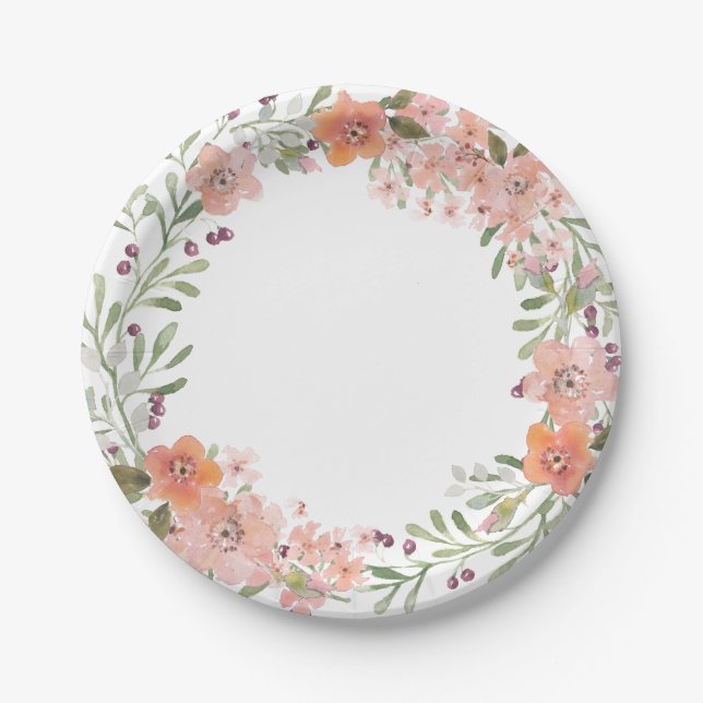 Romantic Peach Floral Paper Plate (Front)