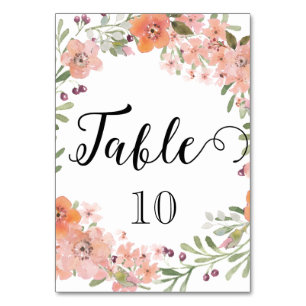 Romantic Peach Floral Table Number