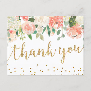 Romantic Peach Floral Thank You Card