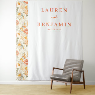 Romantic Peach Floral Vintage Border Tapestry
