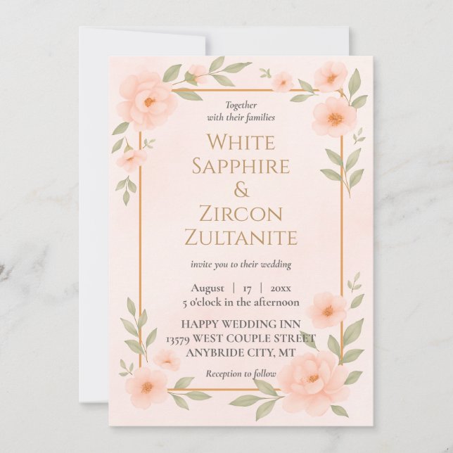 Romantic Peach Floral Wedding Invitation (Front)
