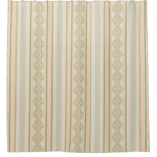 Romantic Peach Grey Beige Cottagecore Stripe Shower Curtain