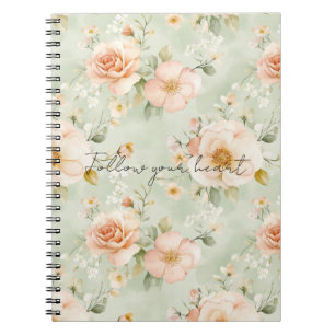 Romantic Peach Mint Pretty Roses Floral Notebook